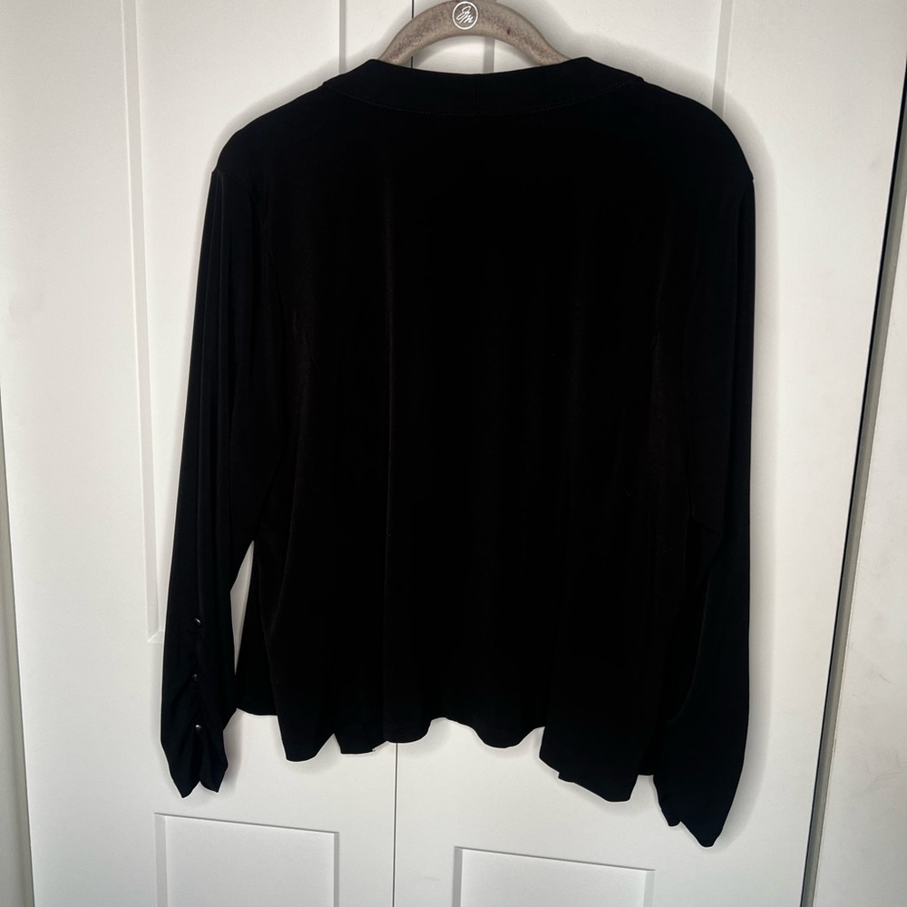 Susan Graver Liquid Knit Ruched 3/4 Button Sleeve Black Open Cardigan Women's XL - Picture 6 of 6
